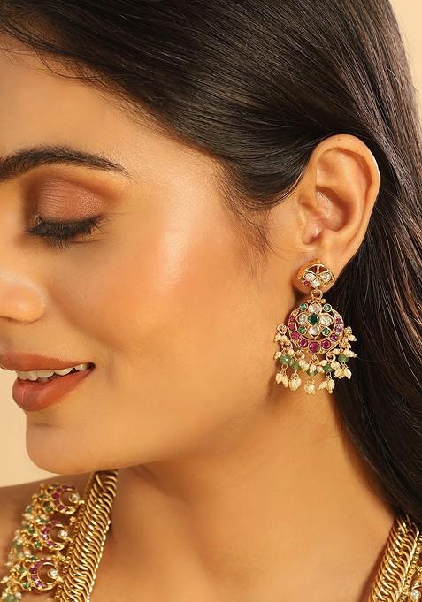 18K Gold Plated Kundan Studded And Beaded Jewellery Set