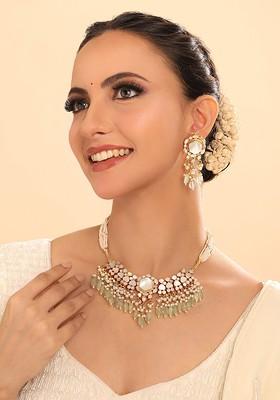 22K Gold Plated Stones Studded And Beaded Jewellery Set