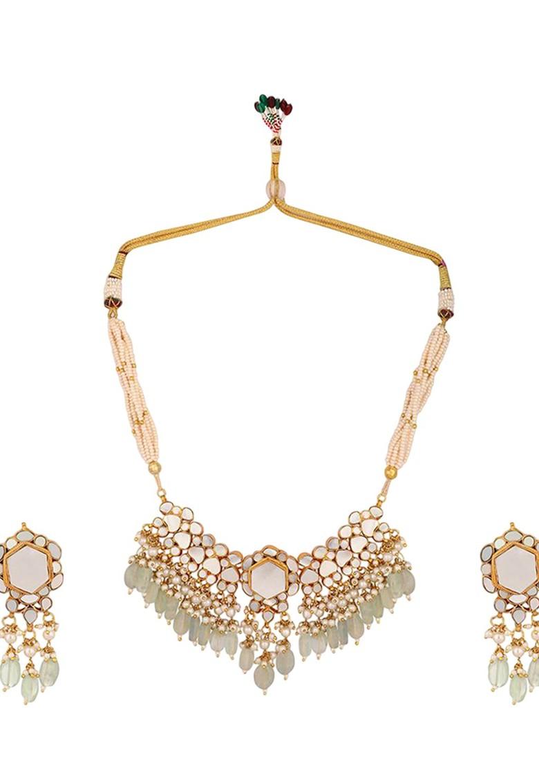 22K Gold Plated Stones Studded And Beaded Jewellery Set - Indya