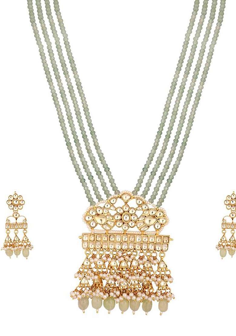 22K Gold Plated Kundan Studded And Beaded Jewellery Set - Indya