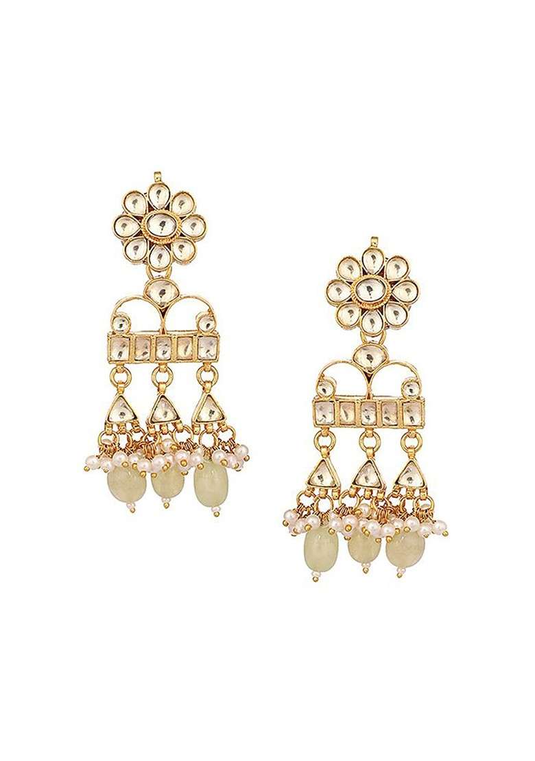 22K Gold Plated Kundan Studded And Beaded Jewellery Set - Indya
