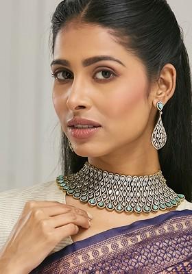 Gold Plated Cubic Zirconia Stone Studded Jewellery Set