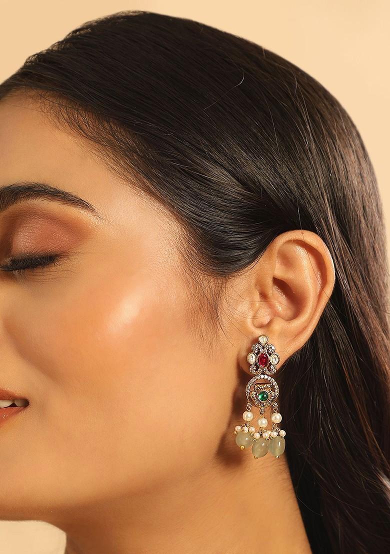 18K Gold Plated Stone Studded And Beaded Jewellery Set - Indya