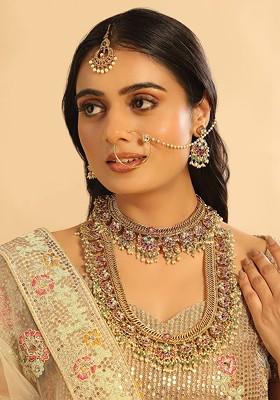 18K Gold Plated Kundan Studded And Beaded Long Jewellery Set