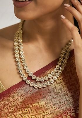 22K Gold Plated Zircon Studded Enamel Embellished Dual Layered Necklace Set