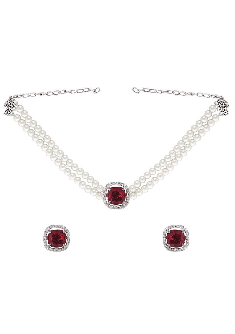 Artificial Stones Studded And Pearls Jewellery Set
