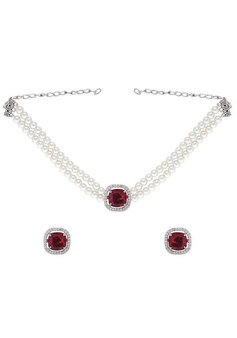 Artificial Stones Studded And Pearls Jewellery Set