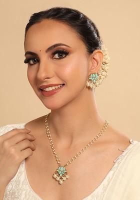 22K Gold Plated Turqoise Studded And Beaded Jewellery Set
