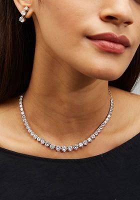 Silver Plated Cz Stone Studded Solitaire Jewellery Set