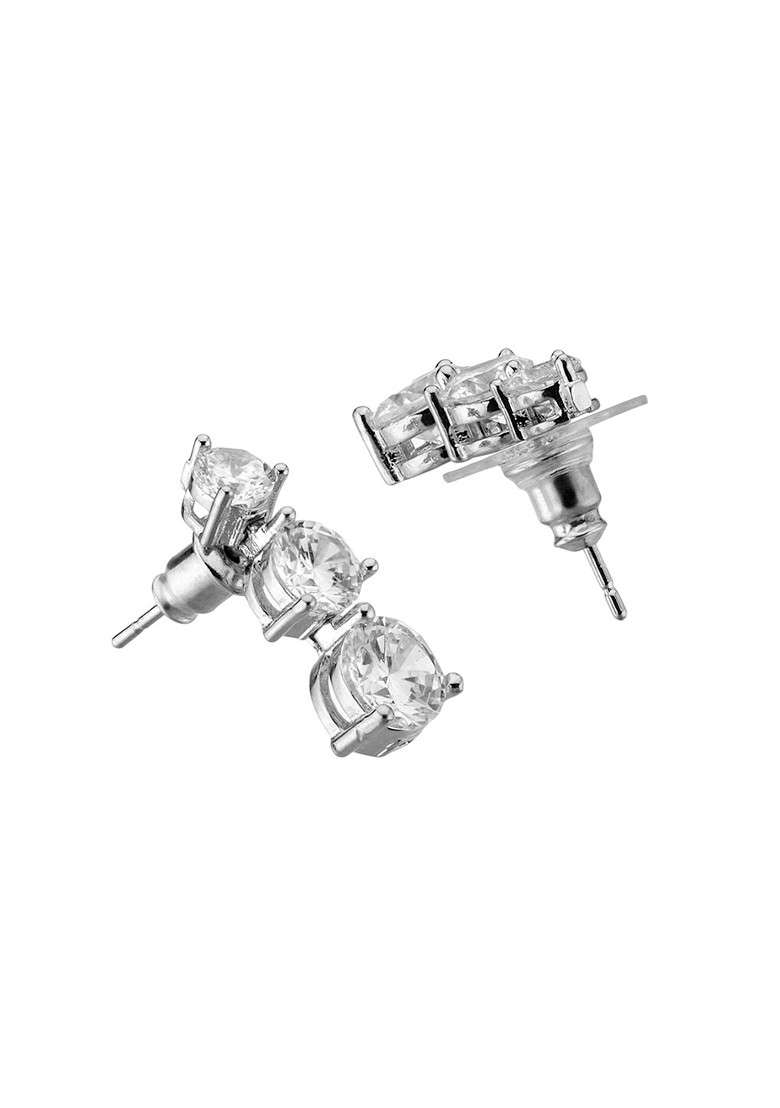 Silver Plated Cz Stone Studded Solitaire Jewellery Set - Indya