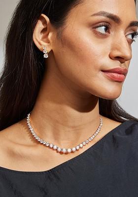 Rhodium Plated Cz Studded Jewellery Set