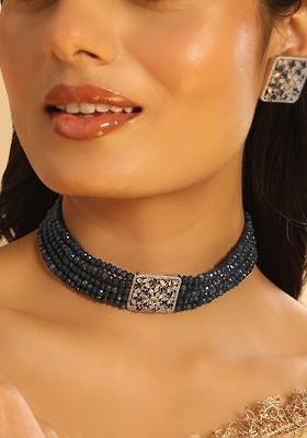 Silver Plated Zircon Studded And Beaded Jewellery Set