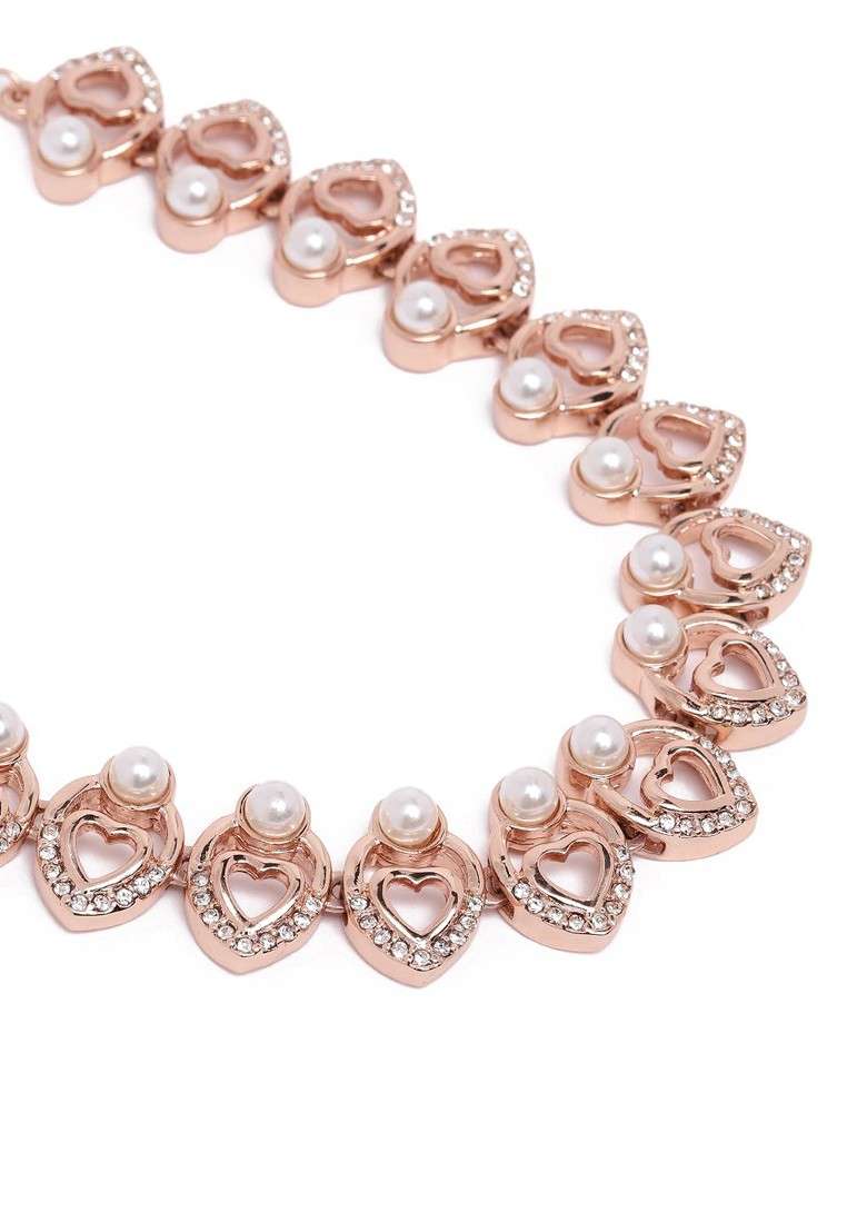 Rose Gold Plated Beads And Crystals Studded Teardrop Shaped Jewelry Set - Indya