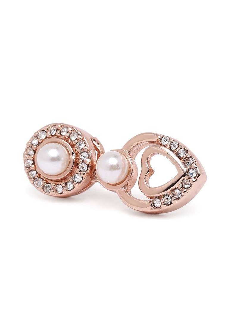 Rose Gold Plated Beads And Crystals Studded Teardrop Shaped Jewelry Set - Indya