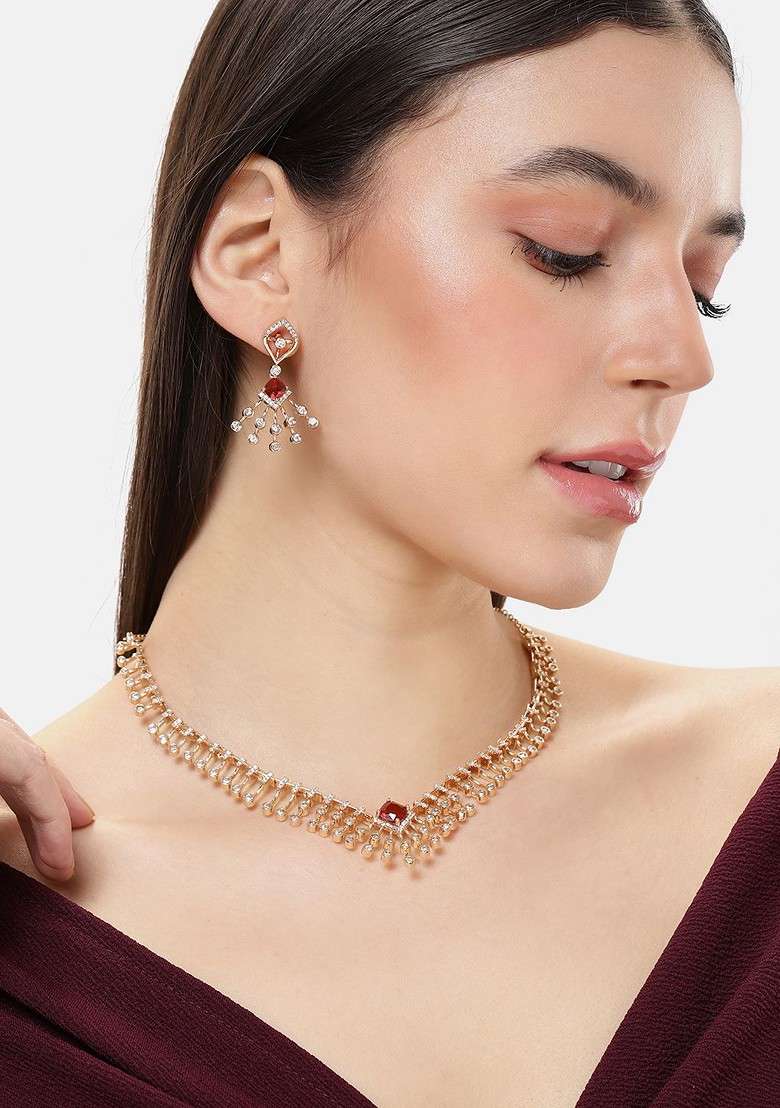 Rose Gold Plated Cubic Zirconia Jewellery Set - Indya