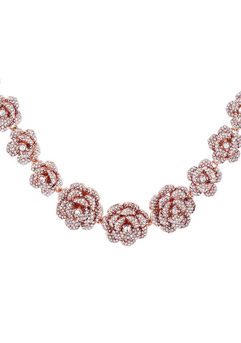 Rose Gold Plated Crystal Studded Jewellery Set - Indya