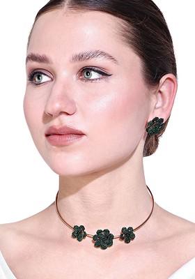 Rose Gold Plated Stone Studded Jewellery Set