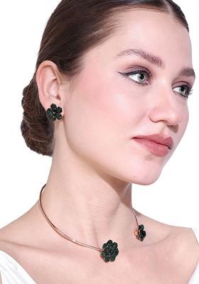 Rose Gold Plated Stone Studded Jewellery Set