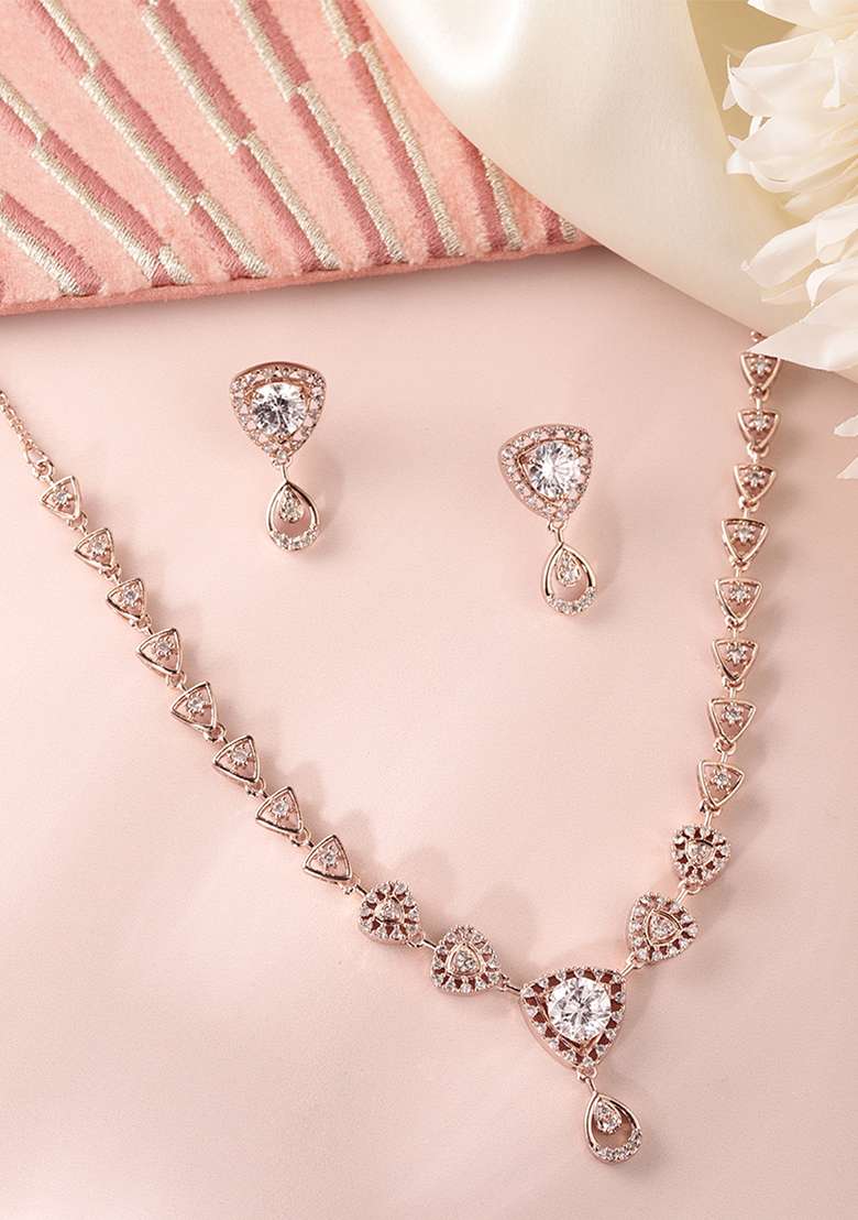 Rose Gold Plated Cubic Zirconia Jewellery Set - Indya