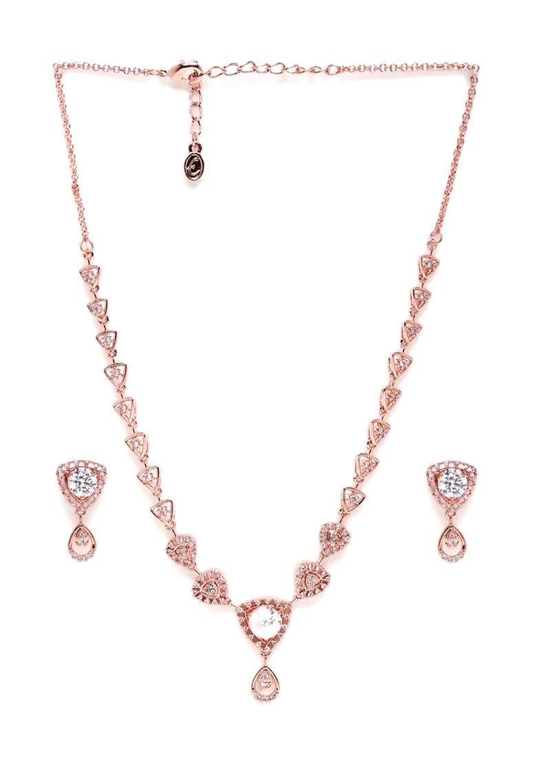 Rose Gold Plated Cubic Zirconia Jewellery Set - Indya