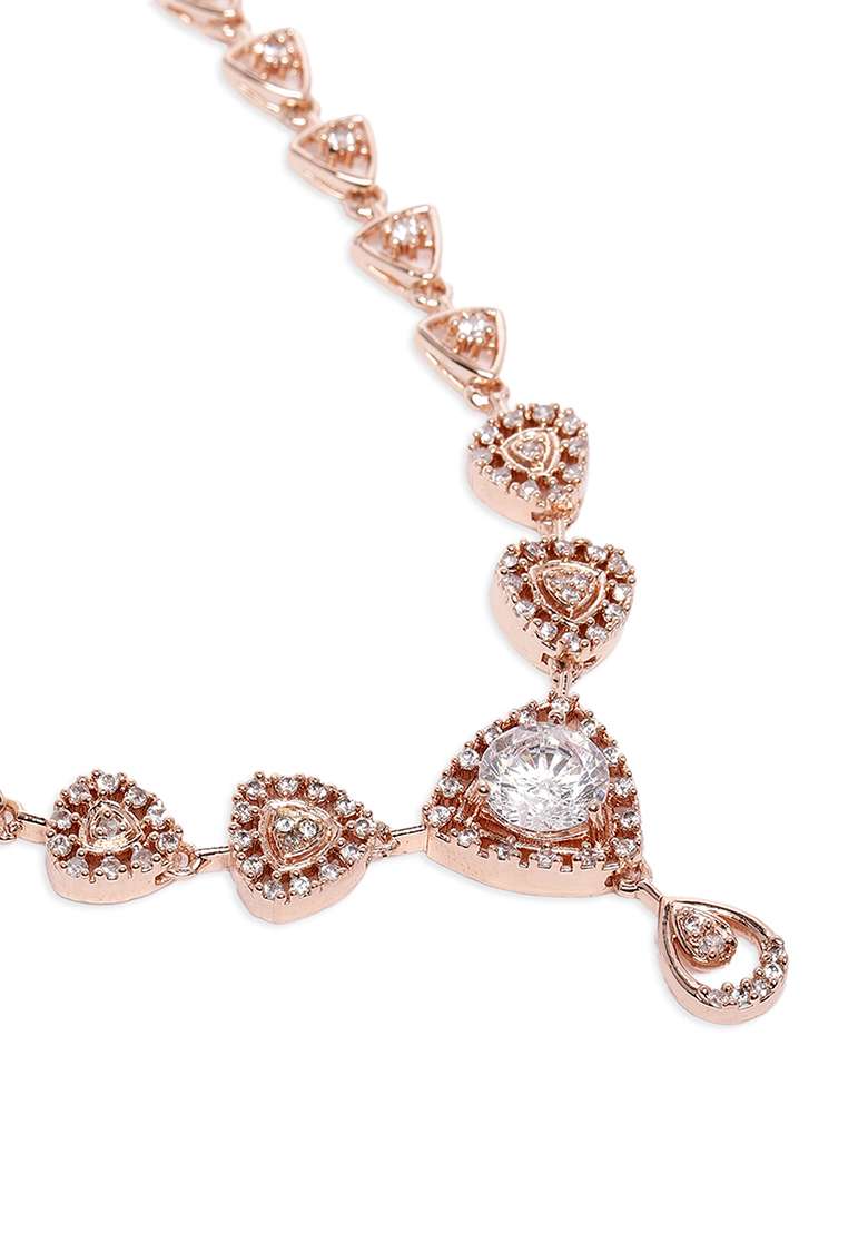 Rose Gold Plated Cubic Zirconia Jewellery Set - Indya