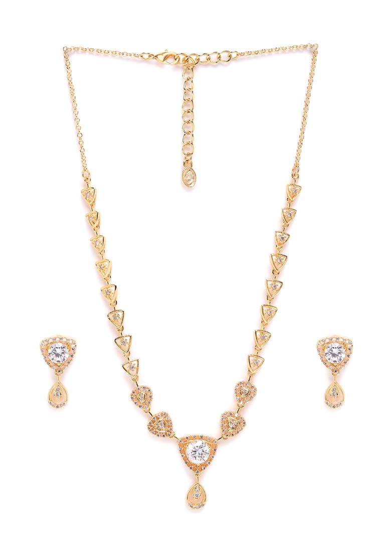Gold Plated Cz Studded Necklace And Earring Jewelry Set - Indya