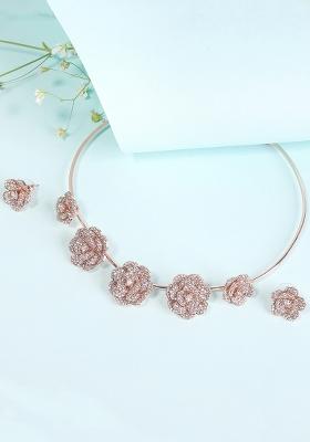 Rose Gold Plated Crystal Studded Jewellery Set