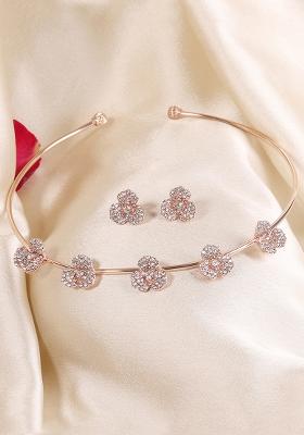 Rose Gold Plated Crystal Studded Jewellery Set