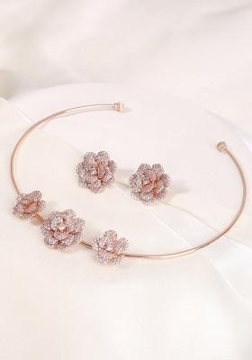 Rose Gold Plated Ad Studded Jewellery Set