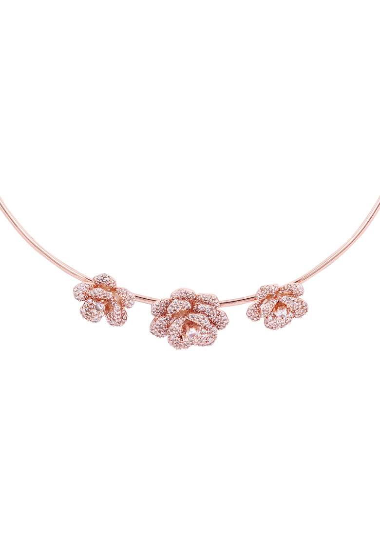 Rose Gold Plated Ad Studded Jewellery Set - Indya