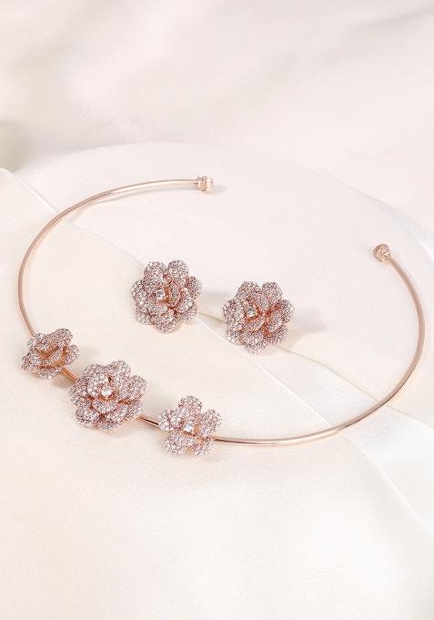 Rose Gold Plated Ad Studded Jewellery Set