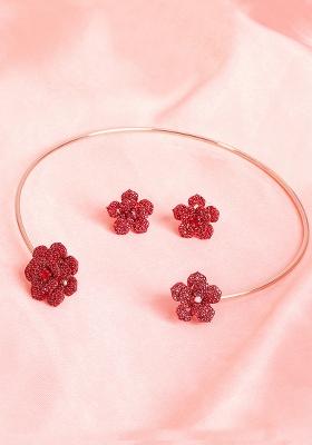 Rose Gold Plated Stone Studded Jewellery Set