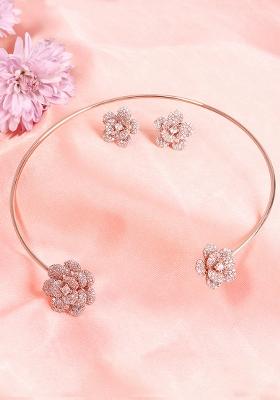 Rose Gold Plated Ad Studded Jewellery Set