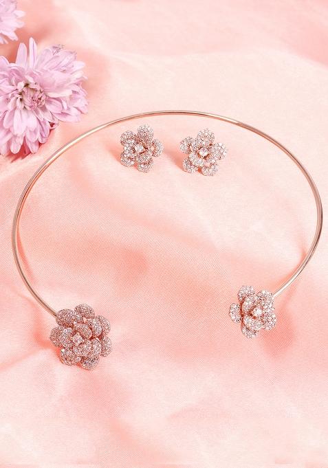 Rose Gold Plated Ad Studded Jewellery Set