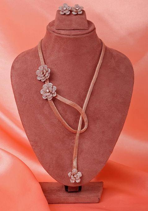 Rose Gold Plated Ad Studded Jewellery Set