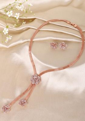 Rose Gold Plated Ad Studded Jewellery Set