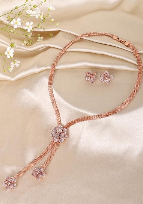 Rose Gold Plated Ad Studded Jewellery Set
