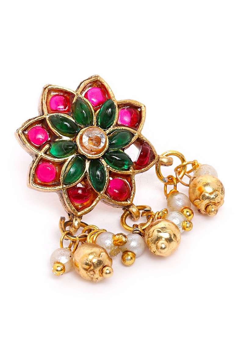 Gold Plated Floral Choker With Earrings Set - Indya