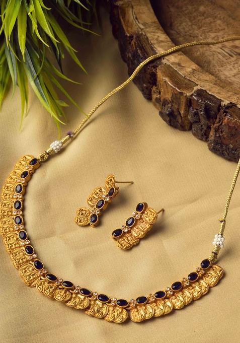 Gold Plated Stone Studded Laxmi Coin Jewellery Set
