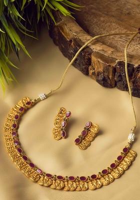 Gold Plated Stone Studded Lakshmi Goddess Coins Jewellery Set