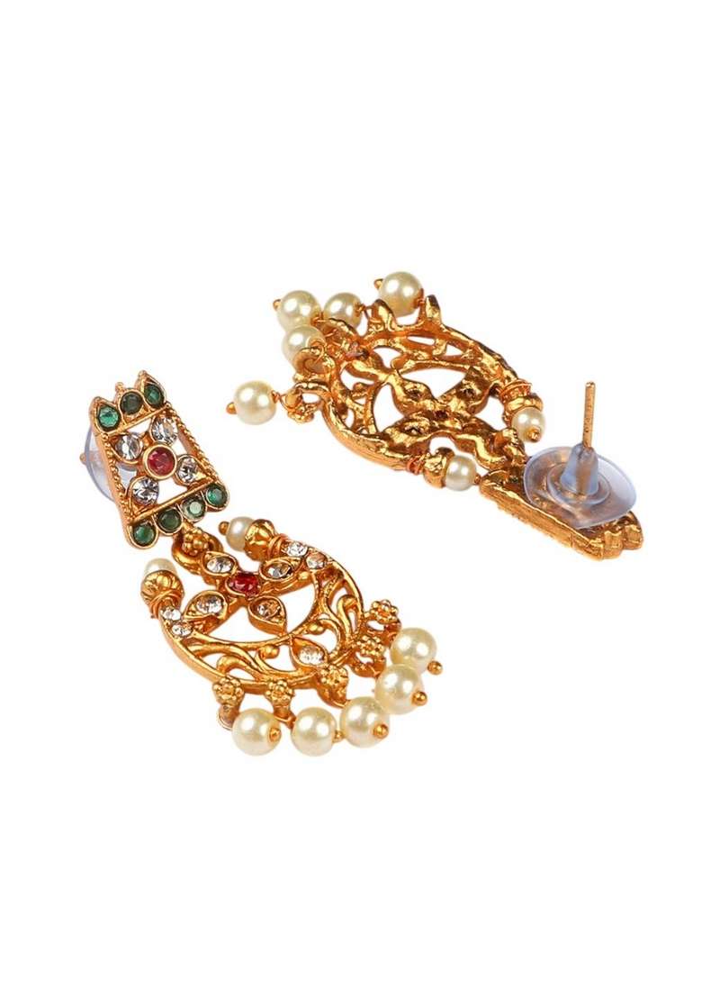 Gold Plated Stone Studded And Pearls Beaded Necklace Set - Indya