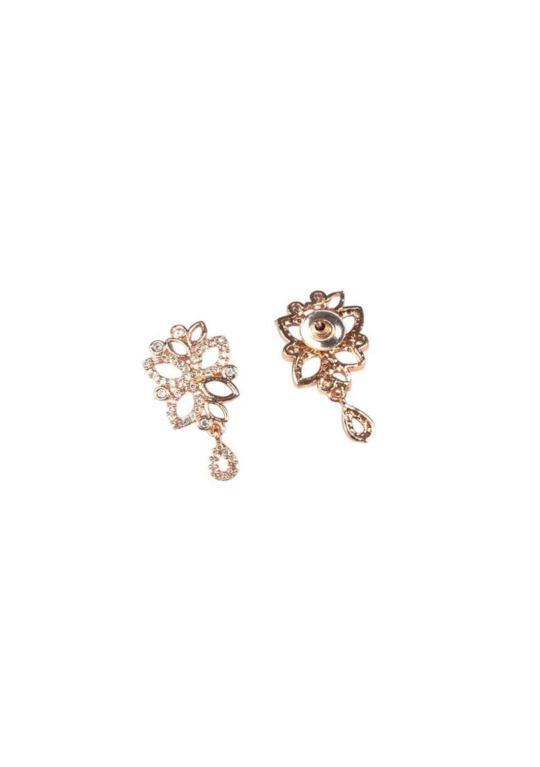 Rose Gold Plated American Diamond Studded Sleek Jewellery Set - Indya