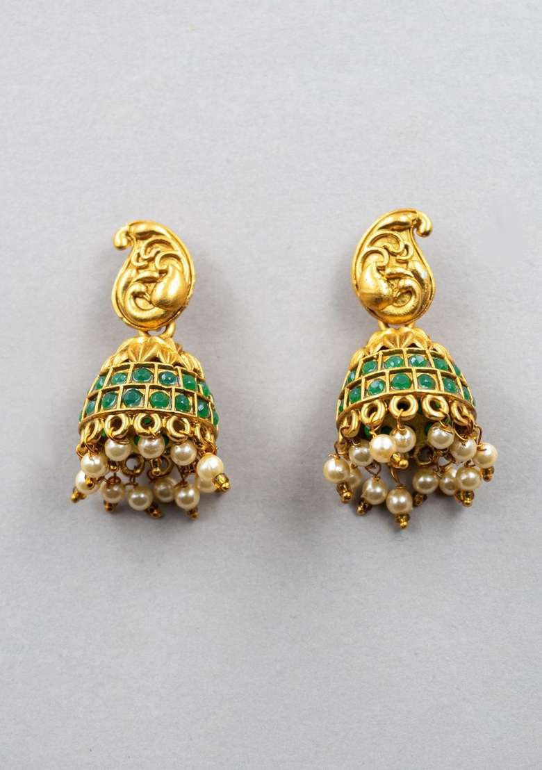 Gold Plated Stone Studded And Beaded Temple Jewellery Set - Indya
