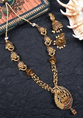 Gold Plated Stone Studded Temple Jewellery Set