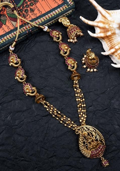 Gold Plated Stone Studded Temple Jewellery Set