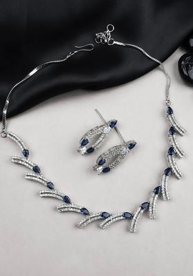 Sleek Silver Plated American Diamond Studded Jewellery Set