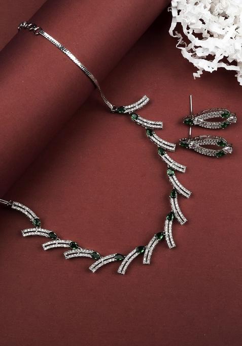 Sliver Plated Cubic Zirconia Studded Jewellery Set