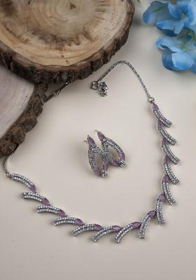 Sleek Silver Plated American Diamond Studded Jewellery Set