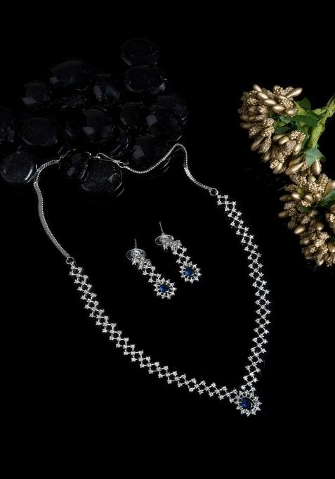 Silver Plated Cubic Zirconia Stone Studded Sleek Jewellery Set