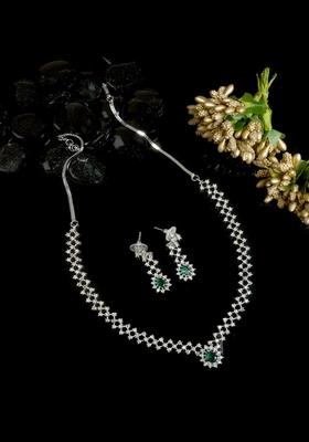 Rhodium Plated American Diamond Studded Jewellery Set